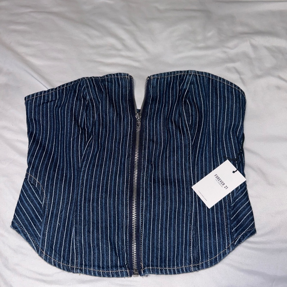 Striped Denim Corset Top Forever 21 Women’s XS